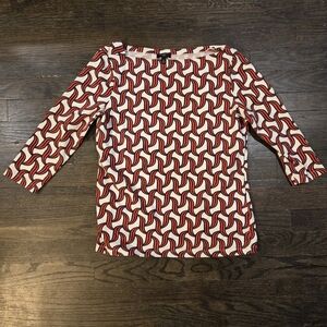 Talbots Petites Red and White Swirl Pattern Top